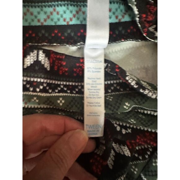Dream Tween Girls Fair Isle Leggings Black Red Green Winter Holiday Print M - Picture 4 of 5